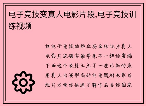 电子竞技变真人电影片段,电子竞技训练视频